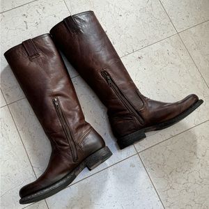 Women’s Frye Boots. Size 10 16” tall.  Brown leather.
